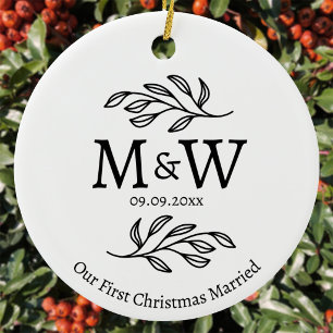 Couple Monogram Wedding First Christmas Married Ceramic Tree Decoration