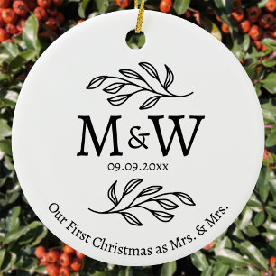 Couple Monogram Wedding First Christmas Mrs & Mrs Ceramic Tree Decoration