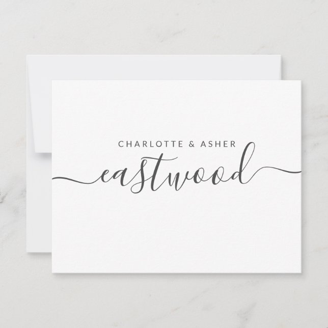 Couple Name Black On White Note Card (Front)