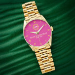 Couple Name Custom Engraved Romantic Monogram Watch<br><div class="desc">Couple Names Monogram Minimal Style Pink Background, Yellow Roman Numerals Celebrate love with this minimalist custom monogram watch, featuring a soft pink background and elegant yellow Roman numerals. This personalized timepiece is designed for couples who appreciate modern simplicity and timeless elegance. Customizable with your names or initials, it makes an...</div>