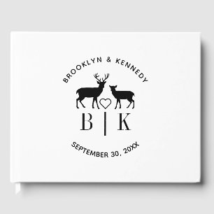 Couple Name Deer Monogram Rustic Country Wedding Guest Book