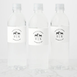 Couple Name Deer Monogram Rustic Country Wedding Water Bottle Label