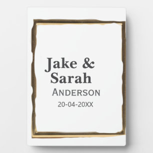 Couple name gray golden frame border wedding date 