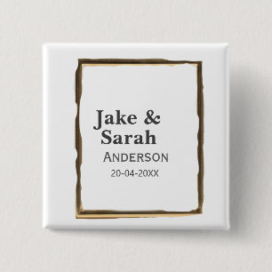 Couple name gray golden frame border wedding date 15 cm square badge