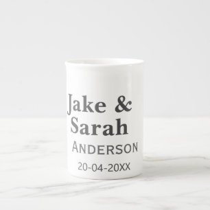 Couple name gray golden frame border wedding date bone china mug