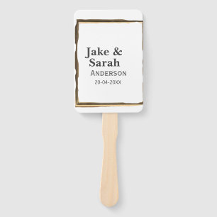 Couple name gray golden frame border wedding date hand fan