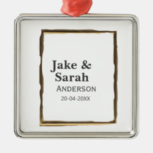 Couple name gray golden frame border wedding date metal tree decoration