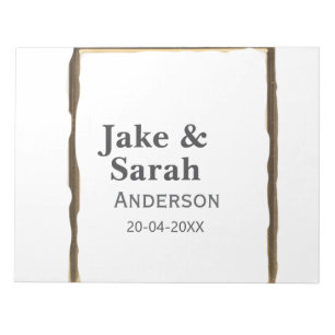 Couple name gray golden frame border wedding date notepad