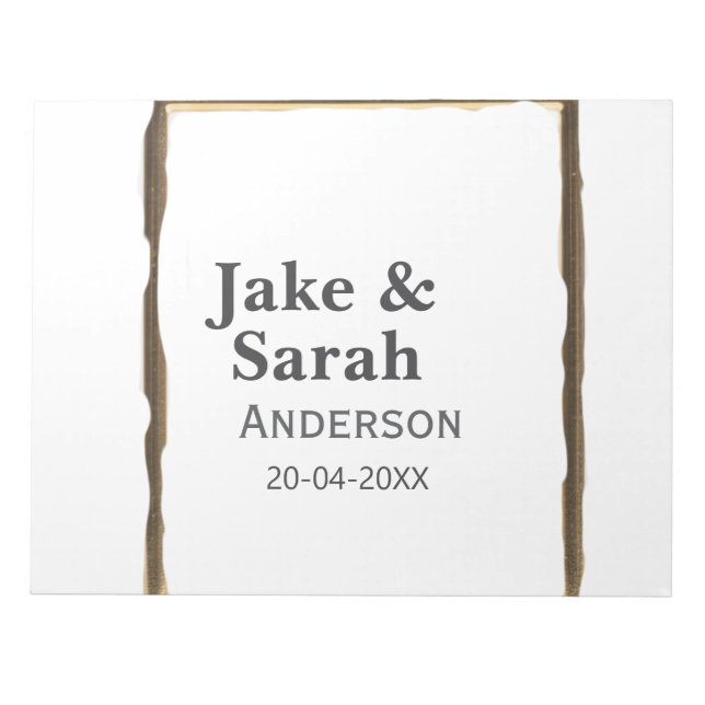Couple name gray golden frame border wedding date  notepad (Front)