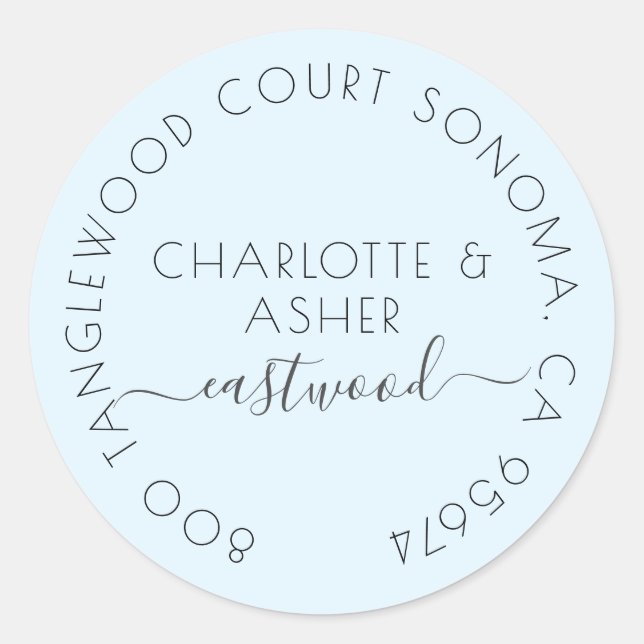 Couple Name Pastel Blue Return Adress Label (Front)