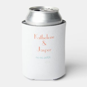 COUPLE NAME PEACH GREEN DATE WEDDING ROMANTIC ELEG CAN COOLER