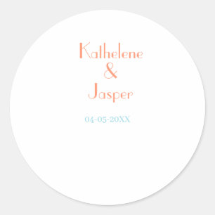 COUPLE NAME PEACH GREEN DATE WEDDING ROMANTIC ELEG CLASSIC ROUND STICKER
