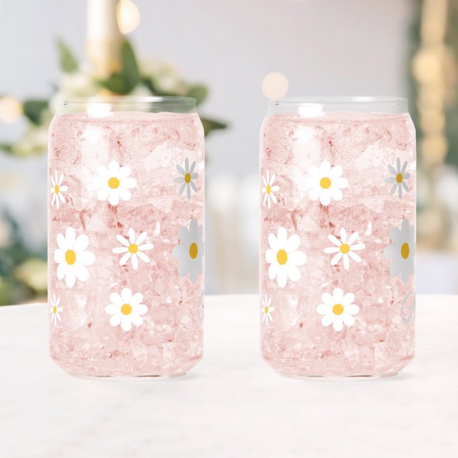Couple Name Personalized Cute Daisies Floral Can Glass (Insitu (Wedding))
