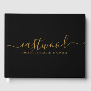 Couple Name Wedding Gold Monogram Black Guest Book