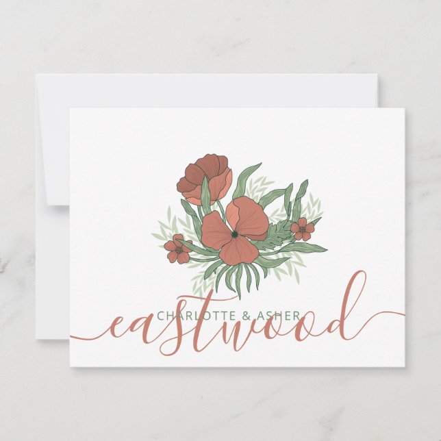 Couple Name Wedding Monogram Floral Card (Front)
