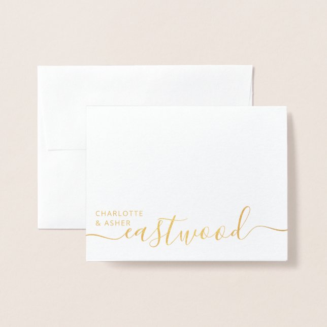 Couple Name Wedding Monogram Gold Foil Foil Card (Front With Envelope)