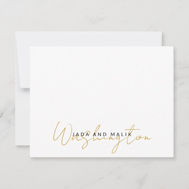 Couple Name Wedding Monogram Gold Script Name Card (Front)