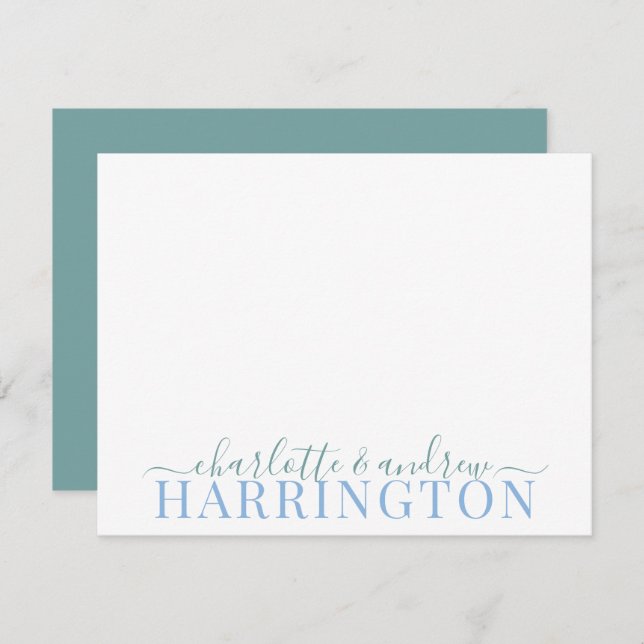 Couple Name Wedding Monogram Pastel Blue And Green Card (Front/Back)