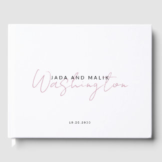 Couple Name Wedding Monogram Pink Script Name Guest Book