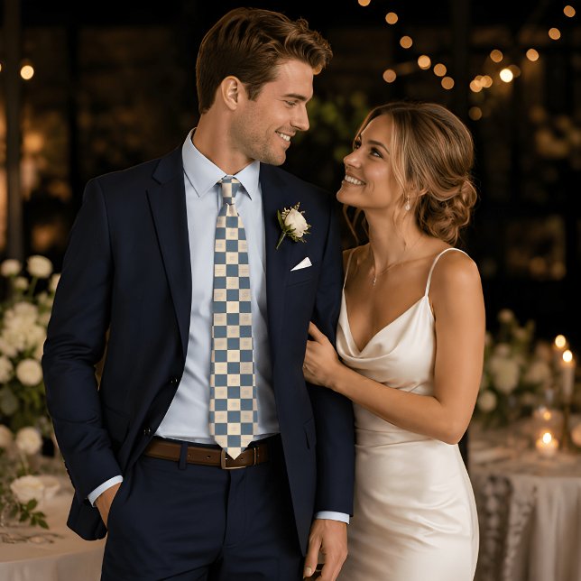 Couple Name Weddings, Anniversary Chequered  Tie (Creator Uploaded)
