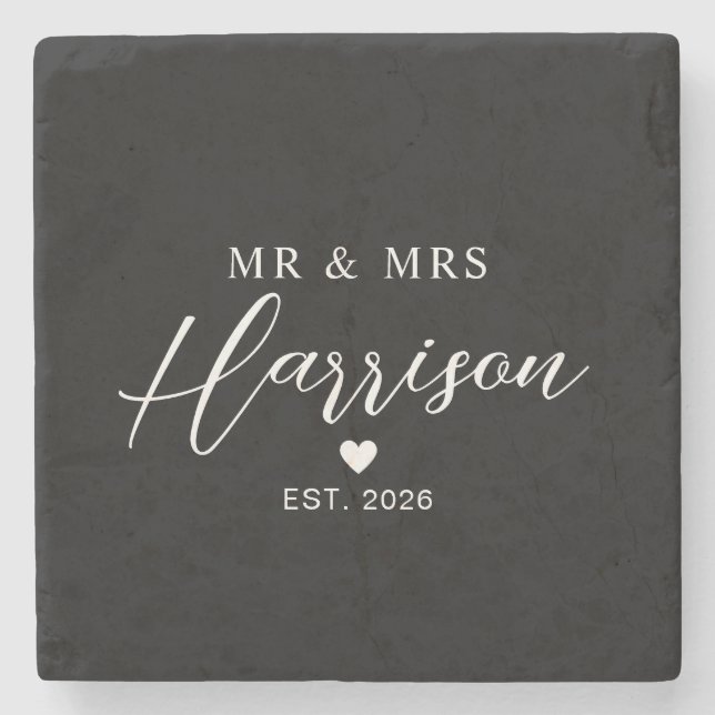 Couple Name With Date | Custom Wedding Gifts Stone Coaster (Front)