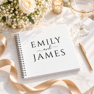 Couple Names Black White Wedding Guestbook Notebook