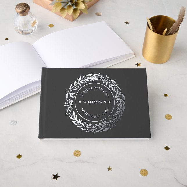 Couple Names Established Date Year Silver Guest Book (Front Open)
