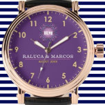 Couple names His and Her elegant purple monogram Watch<br><div class="desc">Couple names His and Her monogram initials Couple Set Leather Watch Men Women Lovers Wedding Romantic Gifts couple Set Watches💕 Suitable for the Crowd💕: suitable for couples, men and women, Valentine's Day, college students, boys and girls, male and female friends, couples, ideal for weddings, anniversaries, birthdays, Valentine's Day, Christmas and...</div>
