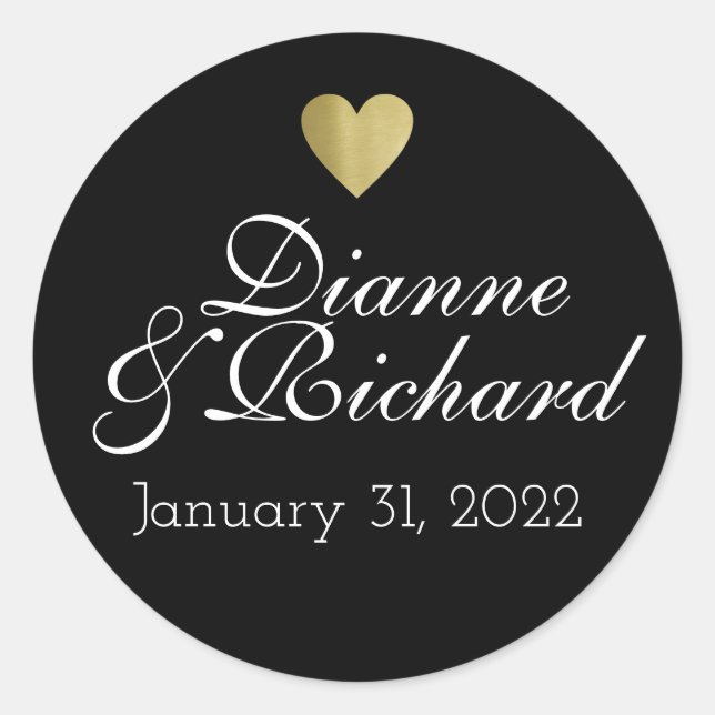 couple names love black classic round sticker (Front)