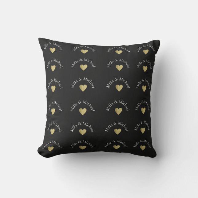 Couple Names Love Monogram on Black Cushion (Front)