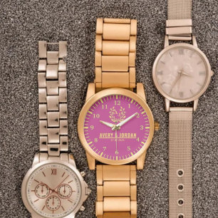 Couple Names Monogram Yellow & Pink Elegant  Watch