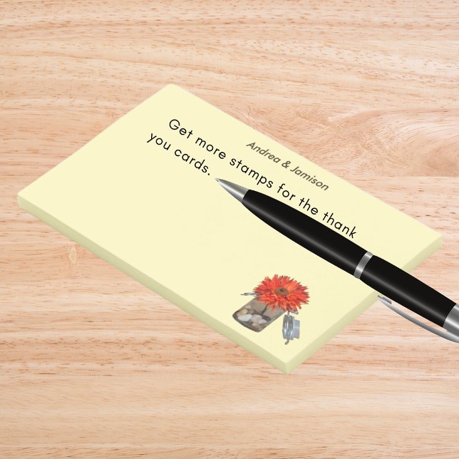 Couple Names Orange Flower in Mason Jar Post-it Notes (Couple Names Orange Flower in Mason Jar Post-it Notes)