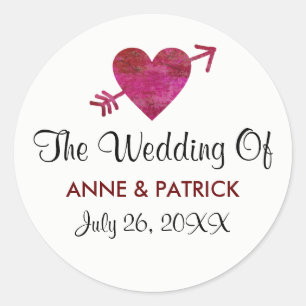 couple names with heart & arrow, a wedding  classic round sticker