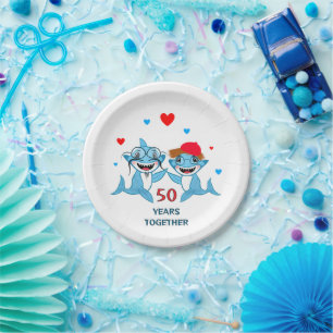 Couple of blue sharks paper plate