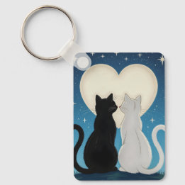 Couple of Cats in Love Under the Moon Keychain