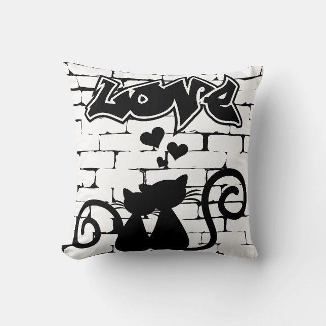 Couple of Kittens  in Love on Graffiti Wall Cushion (Front)