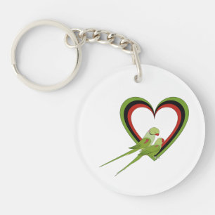 Couple of Parrots in front of Hearts Key Ring