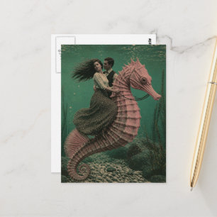 Couple on a Seahorse Fantasy Postcard