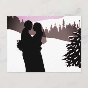 Couple on a Snowy Mountain Winter Wedding Announcement Postcard