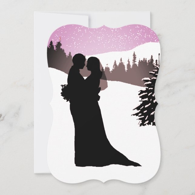 Couple on a Snowy Mountain Winter Wedding Invitation (Front)