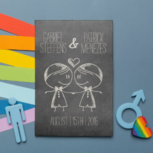 Couple on Blackboard Gay Wedding Invitation
