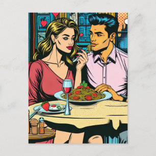 Couple on First Date Spaghettis Dinner Postcard