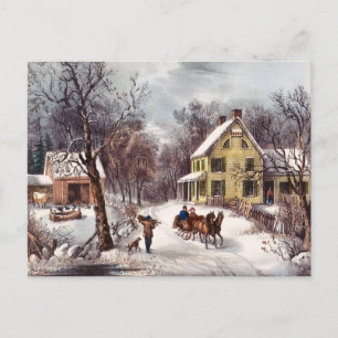 Couple on Horse-drawn Sleigh Postcard