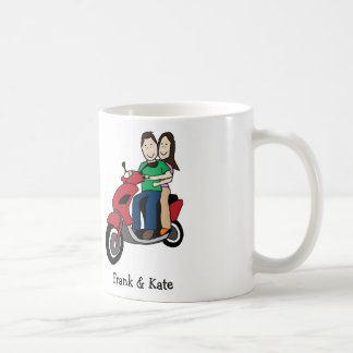 Couple on scooter - custom cartoon mug
