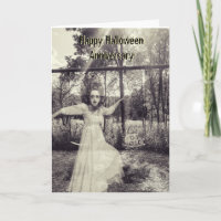 Couple on Swing Halloween Anniversary Card