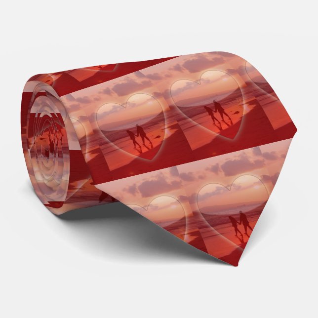 Couple on the Beach in Heart Valentine Necktie (Rolled)