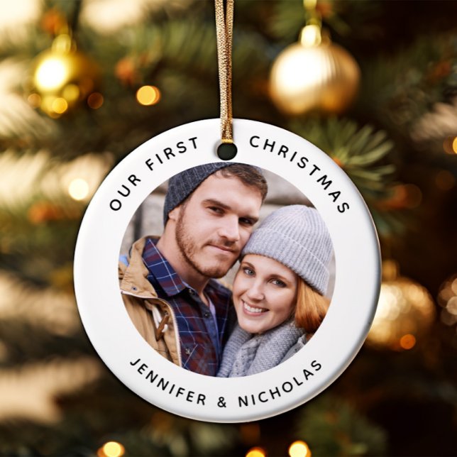 Couple Our First Christmas Photo Ceramic Tree Decoration (Couple Our First Christmas Photo Ceramic Ornament)
