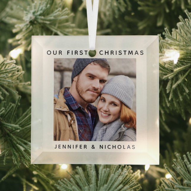 Couple Our First Christmas Photo Glass Tree Decoration (Insitu)