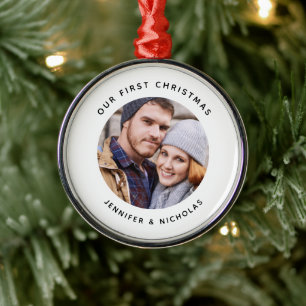 Couple Our First Christmas Photo Metal Tree Decoration