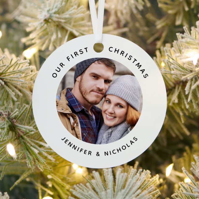 Couple Our First Christmas Photo Metal Tree Decoration (Insitu)